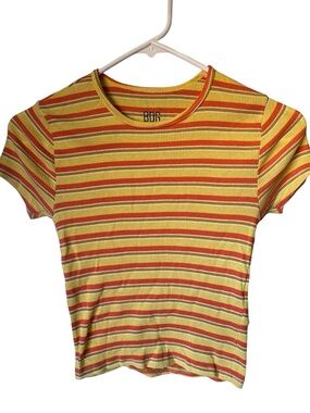 BDG Urban Outfitters RetroYellow Striped Ribbed Short Sleeve Tee Women’s S MINTY